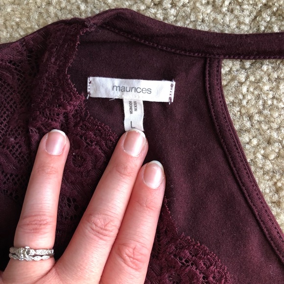 Maurices 24/7 tunic tee w/ lace trim 3/4 sleeves - Picture 3 of 6